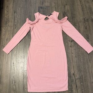 Cotton Pink Long Dress with cut out shoulder details